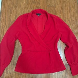 J. Crew drapey red faux wrap Long Sleeve V Neck top size‎ 2